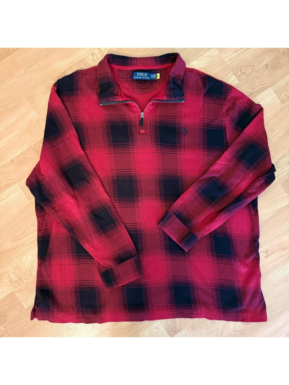 Polo Ralph Lauren Buffalo Plaid Quarter Zip Pullover Sweater XXL Red Black